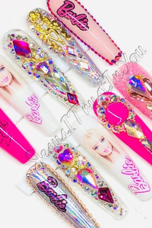 Just Pink - Xxl Ballerina Gel Press On Nails| Reusable Nails | Long Gifts For Her| Rhinestones Makartt Dnd Glue