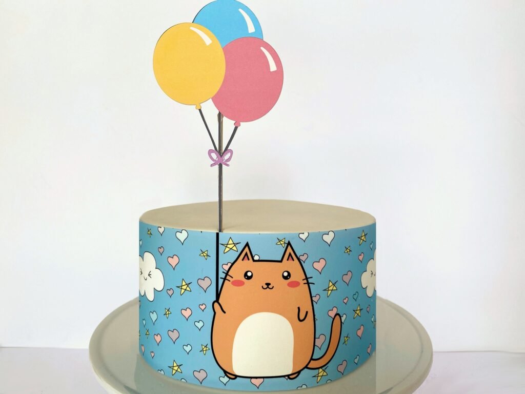 Kawaii Cat Cake Wrap Or Balloons Topper Edible Kitten Party Decor