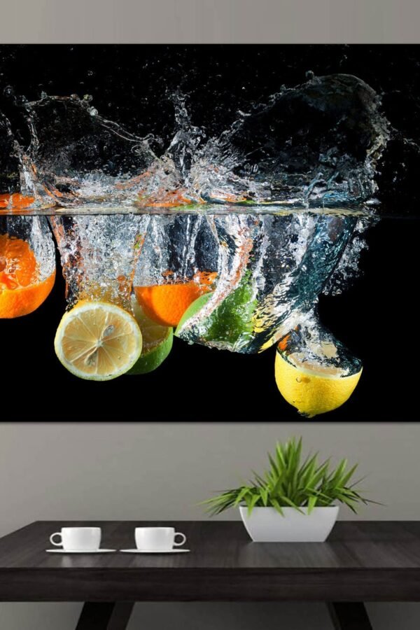 Kitchen Wall Decor, Citrus Fruit in Water, Splash Food Art, Restaurant Decor Healthy Nature Wall Art On Canvas Ready To Hang