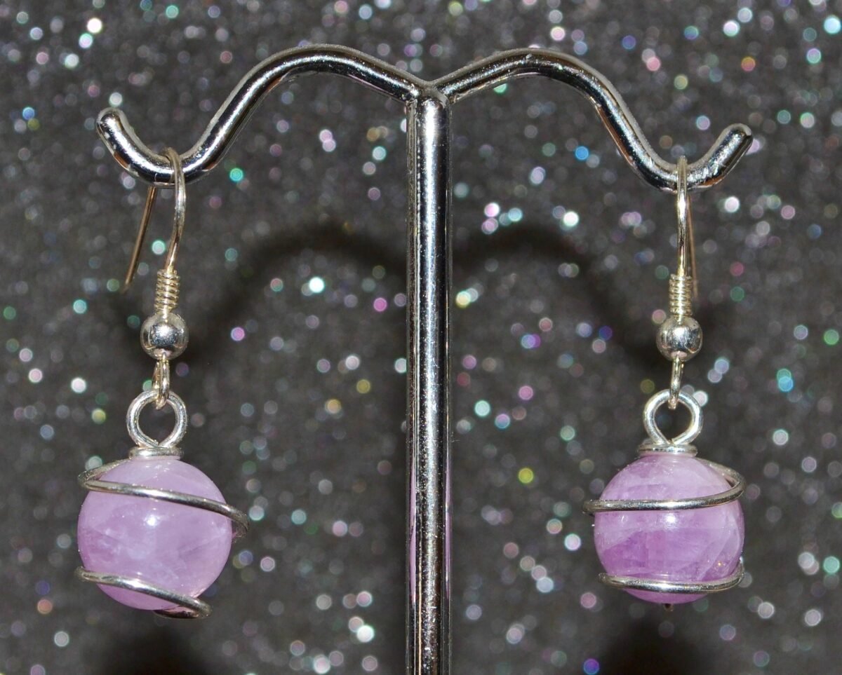 Kunzite Wrapped Bead Earrings - Silver, Genuine Natural Gemstone, Dangle Bead, Handmade, Non-Plated, Nickel Free & Hypoallergenic