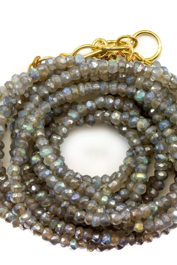 Labradorite Necklace Or Wrap Bracelet Triple Strand Faceted Blue Flash 22 Inch 6.5 To 7.5 Twist Straight Versatile