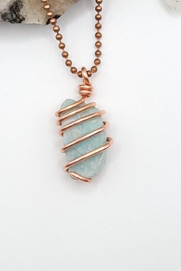 Larimar Necklace, Copper Wire Wrapped Pendant
