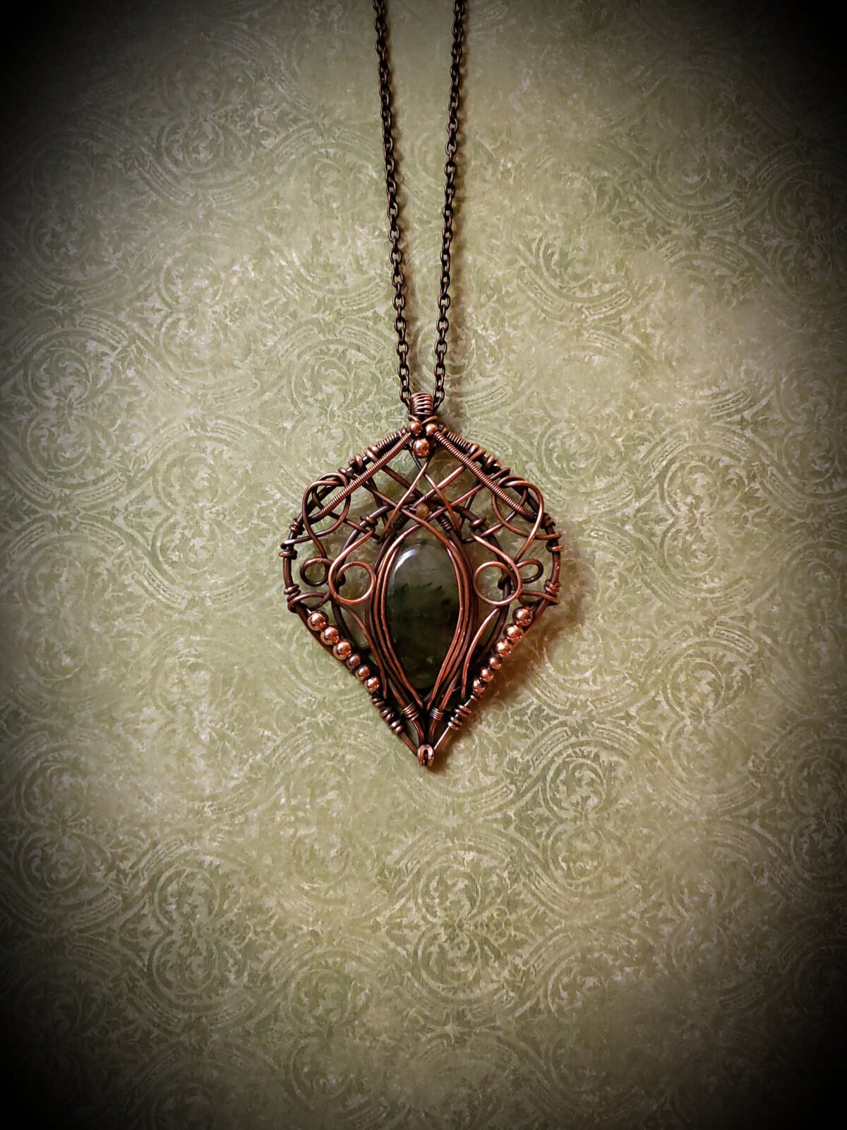 Lassecanta Epidote Pendant, Wire Wrapped Crystal, Jewelry, Handmade Jewelry, Elven Jewelry, Celtic Jewelry