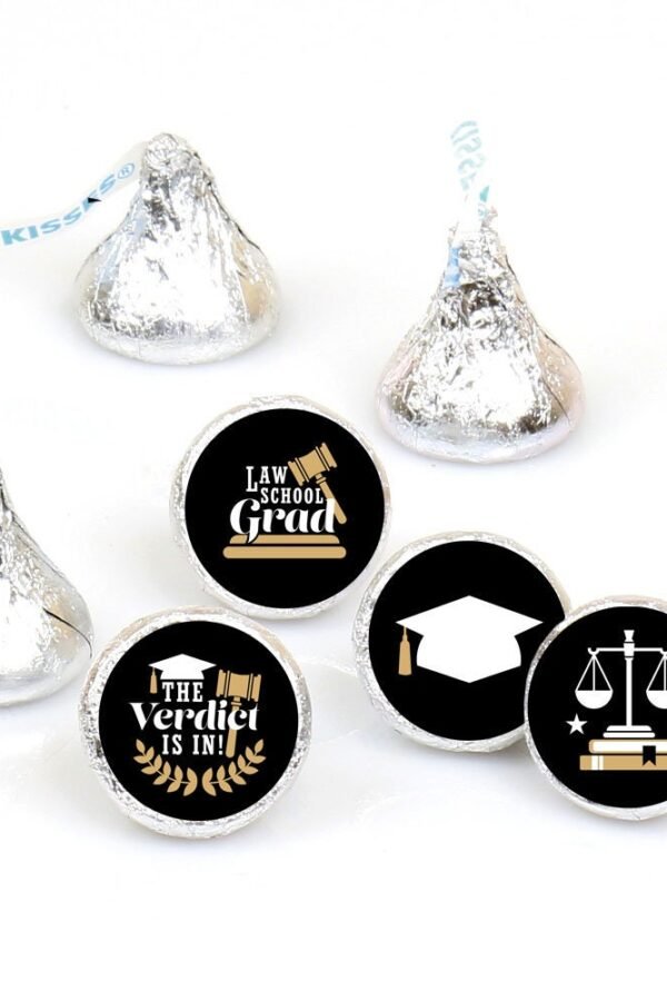 Law School Grad - Future Lawyer Graduation Party Round Candy Sticker Favors Labels Fit Chocolate | 1 Sheet Of 108
