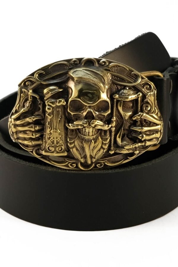 Leather Belt With Beer Mug & Skull Buckle, Beer Fans Brewers Gift Solid Brass German Silver Buckle On Leather