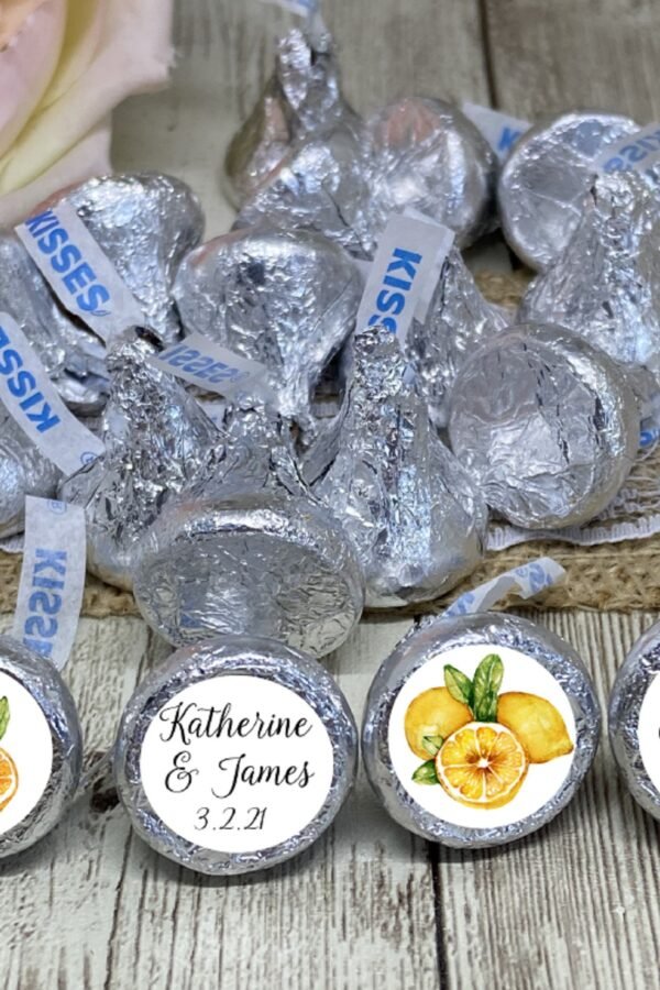 Lemon Wedding Favor Stickers Personalized Chocolate Kisses Labels, .75" Size