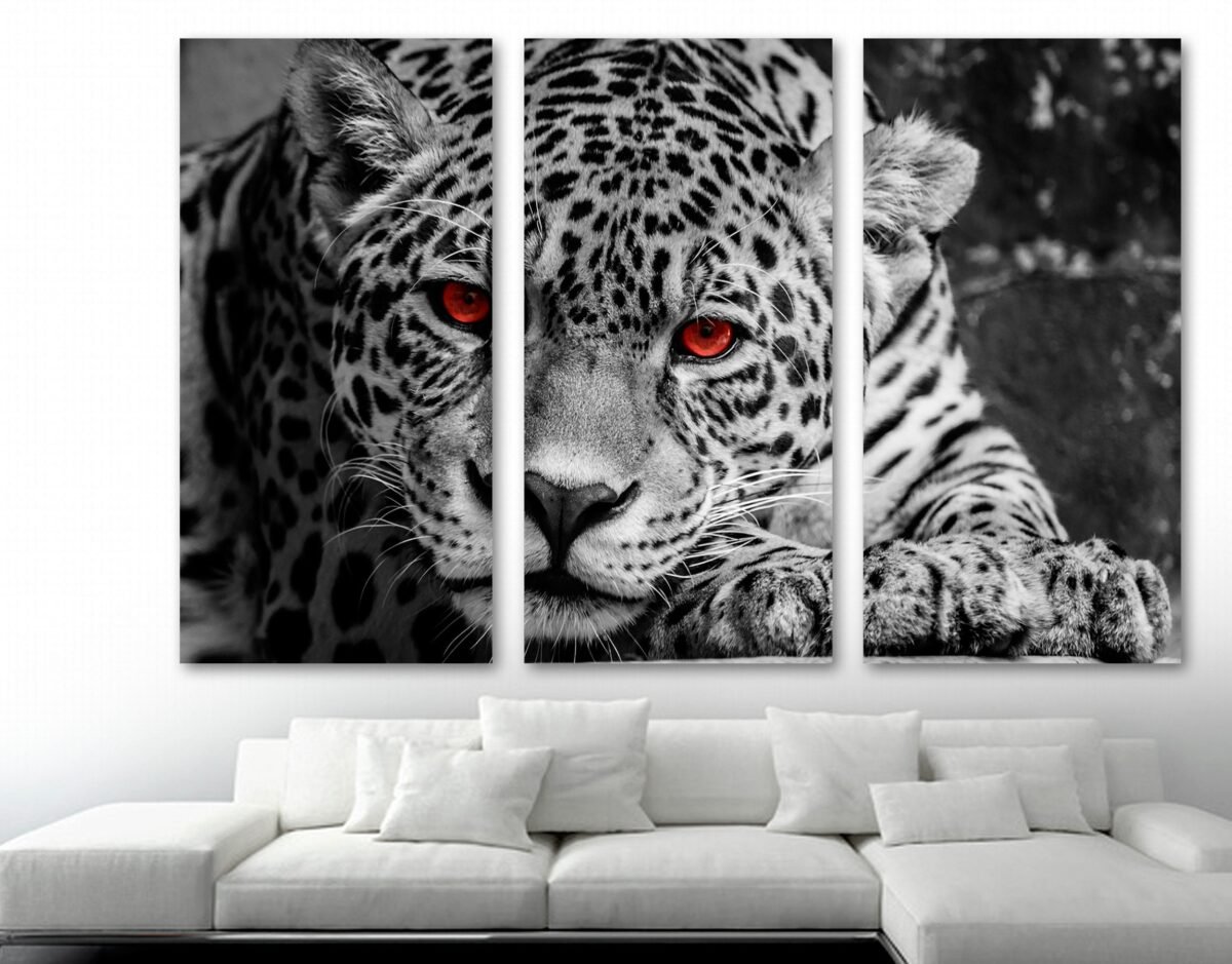 Leopard Wall Art Portrait Red Eyes Canvas Print. Jaguar Print, Wild Animal Art, - Giclee Home Decor, Interior Design
