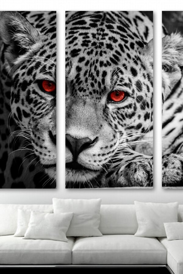 Leopard Wall Art Portrait Red Eyes Canvas Print. Jaguar Print, Wild Animal Art, - Giclee Home Decor, Interior Design