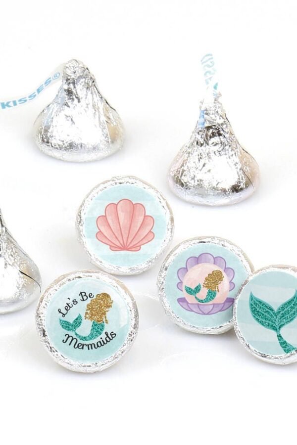 Let's Be Mermaids - Baby Shower Or Birthday Party Round Candy Sticker Favors Labels Fit Chocolate | 1 Sheet Of 108
