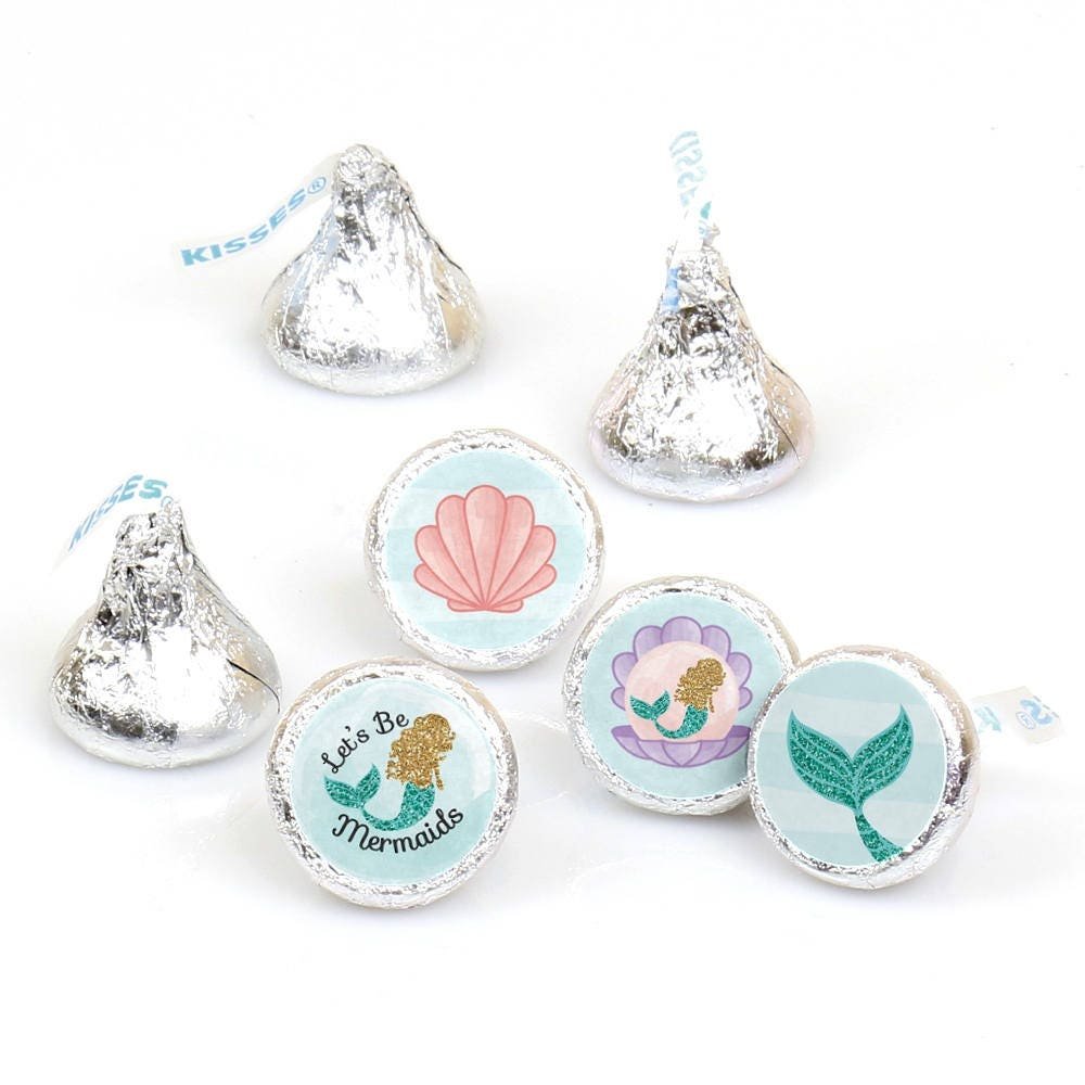 Let's Be Mermaids - Baby Shower Or Birthday Party Round Candy Sticker Favors Labels Fit Chocolate | 1 Sheet Of 108