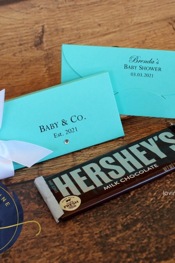 Light Teal Chocolate Bar Favor Boxes Custom Printed - Aqua & White Baby Shower, Birthday Party, Graduation