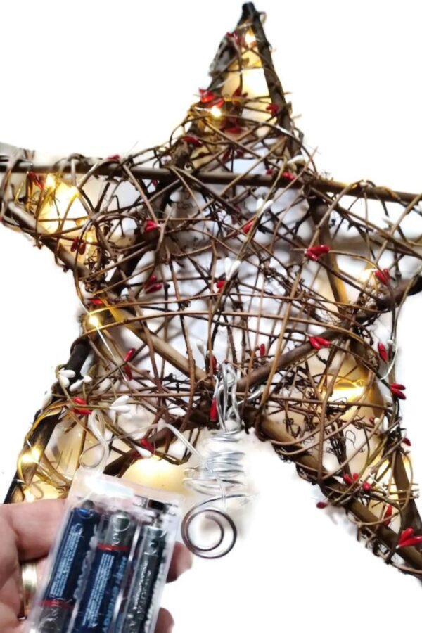 Lighted Farmhouse Tree Topper Star For Rustic Style Holiday Decor - Pick Size