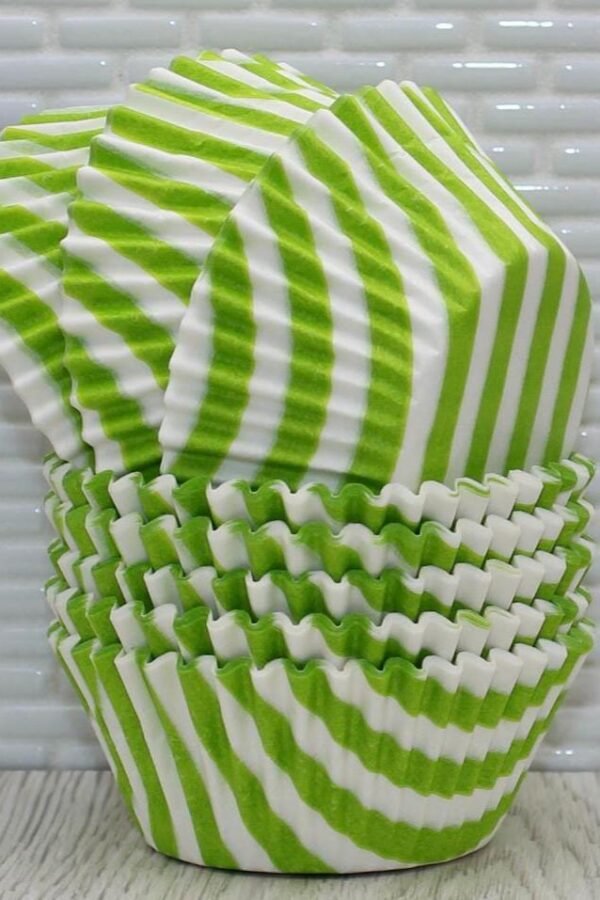 Lime Green Striped Cupcake Liners | Qty 45 Standard Size Papers