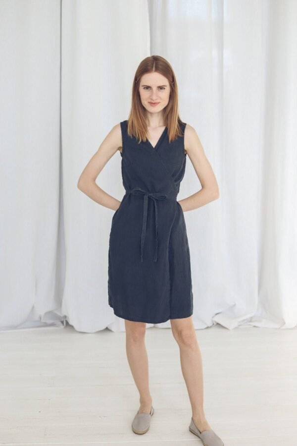 Linen Wrap Dress Sleeveless Casual Dress With Belt