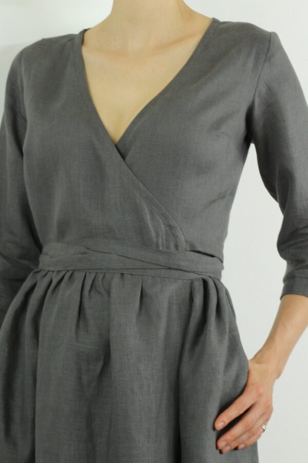 Linen Wrap Dress With 3/4 Sleeves & 2 Pockets/ Women Dress/ Dres/ Summer Casual