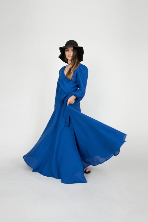 Linen Wrap Dress/Royal Blue Dress/Linen Wedding Maxi Dress/Flax Elegant Kaftan/Linen Boho Dress/Eco/F2300