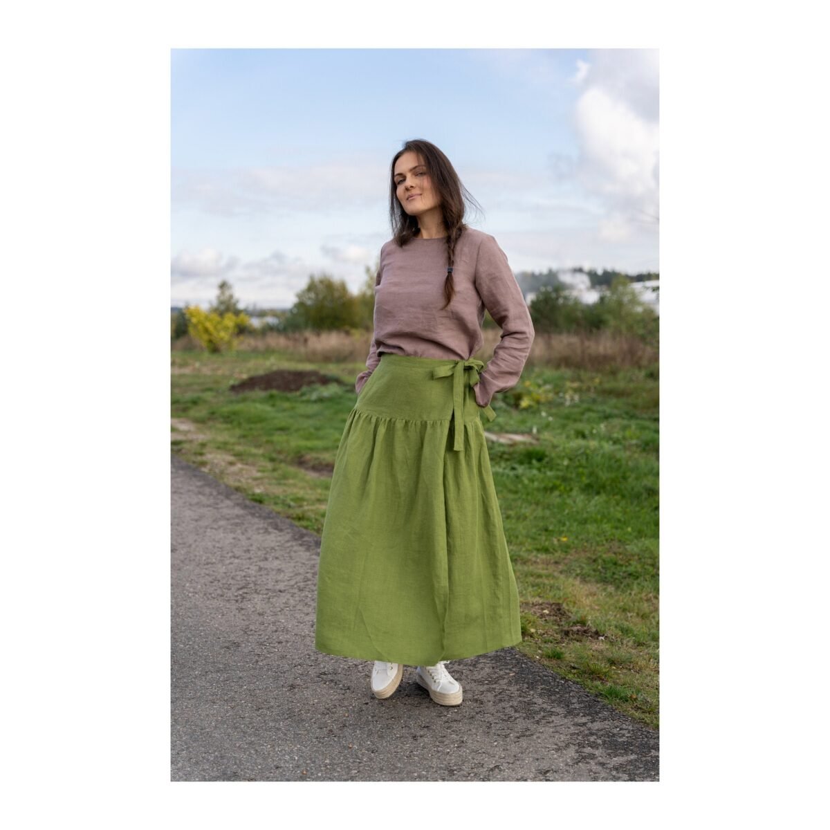Linen Wrap Skirt Maxi Skirt With Pockets, Rustic Boho Clothing