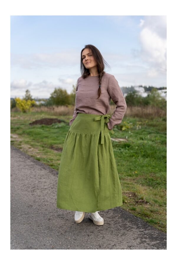 Linen Wrap Skirt Maxi Skirt With Pockets, Rustic Boho Clothing