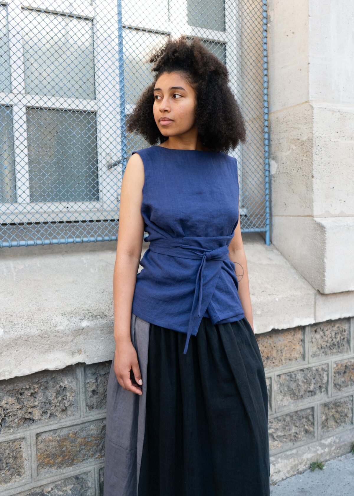 Linen Wrap Top With Ties, Asymmetrical Knot Sleeveless Shirt