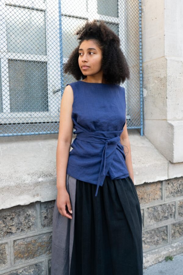Linen Wrap Top With Ties, Asymmetrical Knot Sleeveless Shirt