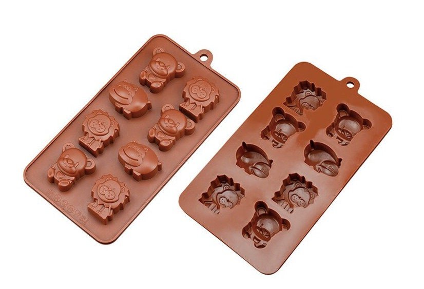 Lion, Hippo, Bear Silicone Mold, 8 Cavity Chocolate Mold, Baby Shower Cupcake Decoration, Zoo Animals Soap Embeds Fast Shipping Shapem