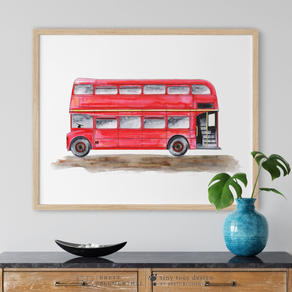 London Red Bus, Double Decker Bus Print, Kids Transport Themed Art, City Gift, Town Wall Transportation Boys Room Decor
