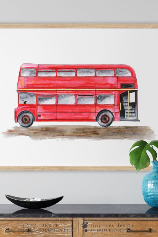 London Red Bus, Double Decker Bus Print, Kids Transport Themed Art, City Gift, Town Wall Transportation Boys Room Decor