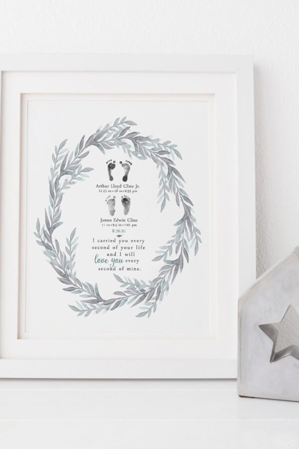 Loss Of Twins Gift, Memorial, Stillbirth Remembrance, Personalized Wall Art With Actual Hand & Foot Prints, Infant Gifts