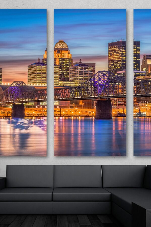 Louisville, Kentucky Skyline Canvas Print Wall Art At Dusk - Ky, USA Cityscape Art Giclee Home Decor, Wall Interior Design