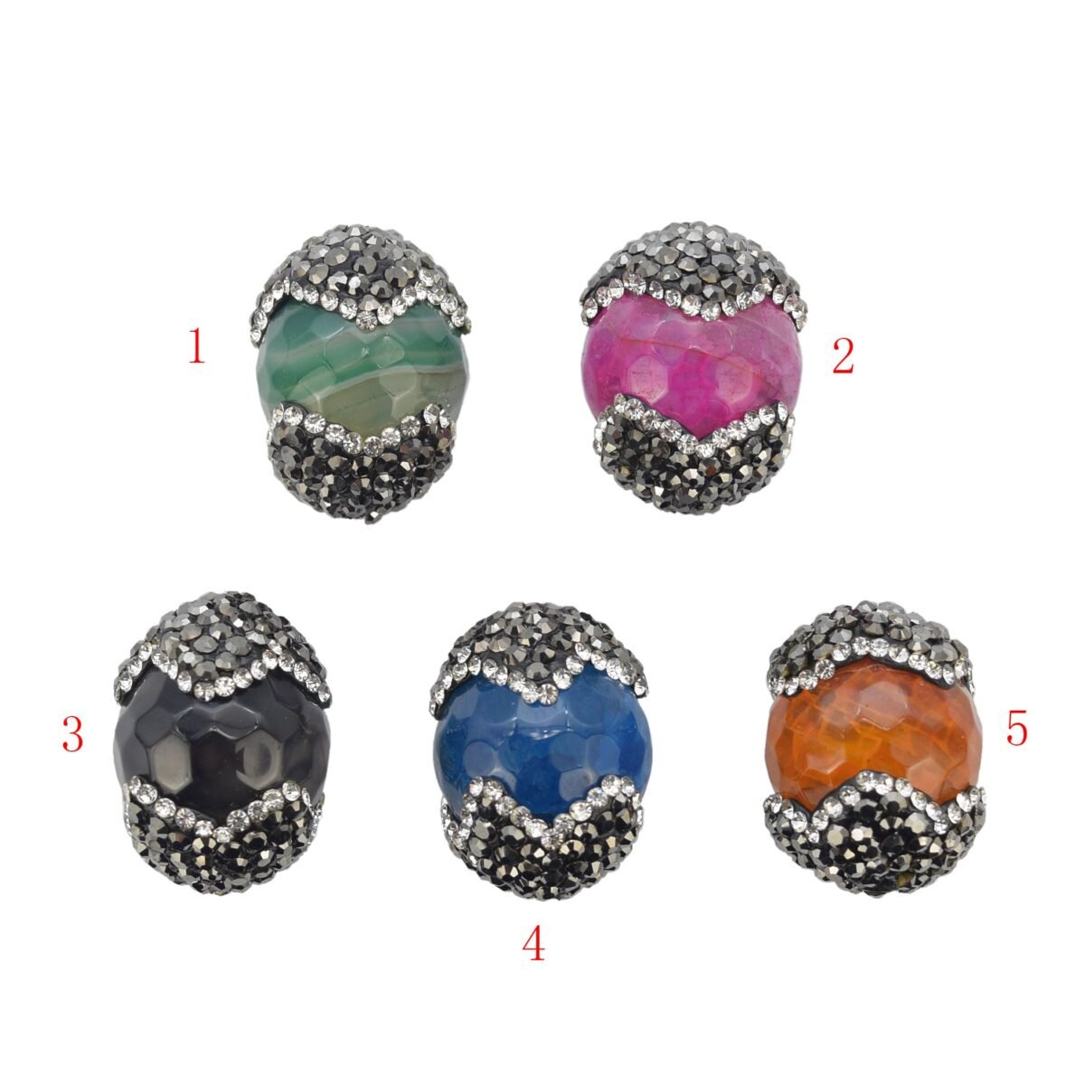 Lovely Bead Faceted Agate Wrapped in Pave Rhinestones Pendant