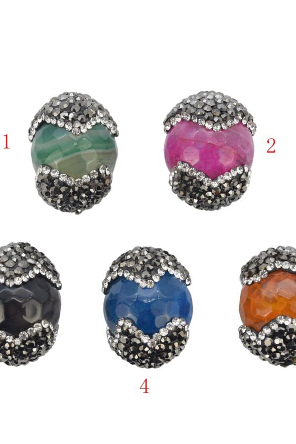 Lovely Bead Faceted Agate Wrapped in Pave Rhinestones Pendant