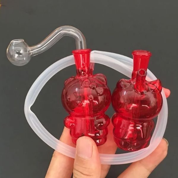 Lovely Cute Mini Glass Water Pipe Hookahs Bongs With silicone tube Mouthpiece Round Filter tip Bubbler Dab Oil Burner Rig Pipes