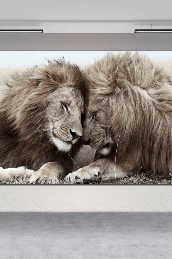 Loving Lions Couple Canvas Print, Lion & Lioness Wall Art, Romantic Animal Decor, Art On Canvas Ready To Hang