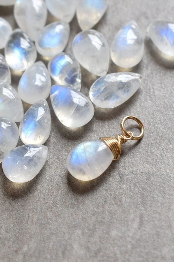 M - Sterling Silver Charm Wire Wrapped Moonstone Pendant Rainbow Jewelry Healing Crystals Stone Natural