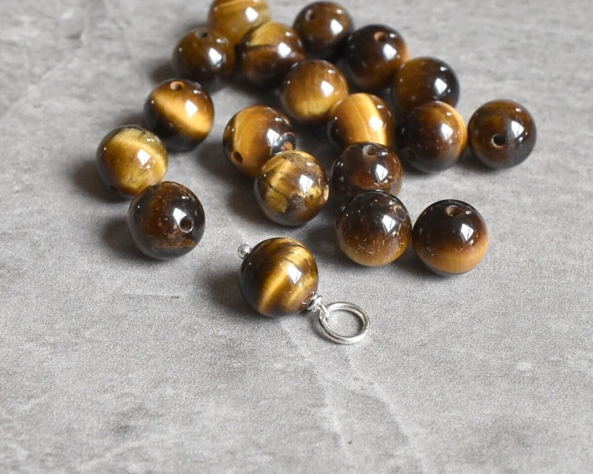 M - Wire Wrapped Tiger Eye Pendant Warm Golden Brown Natural Gemstone Jewelry Genuine Real Crystal Stone Silver, 14K Gold Charm