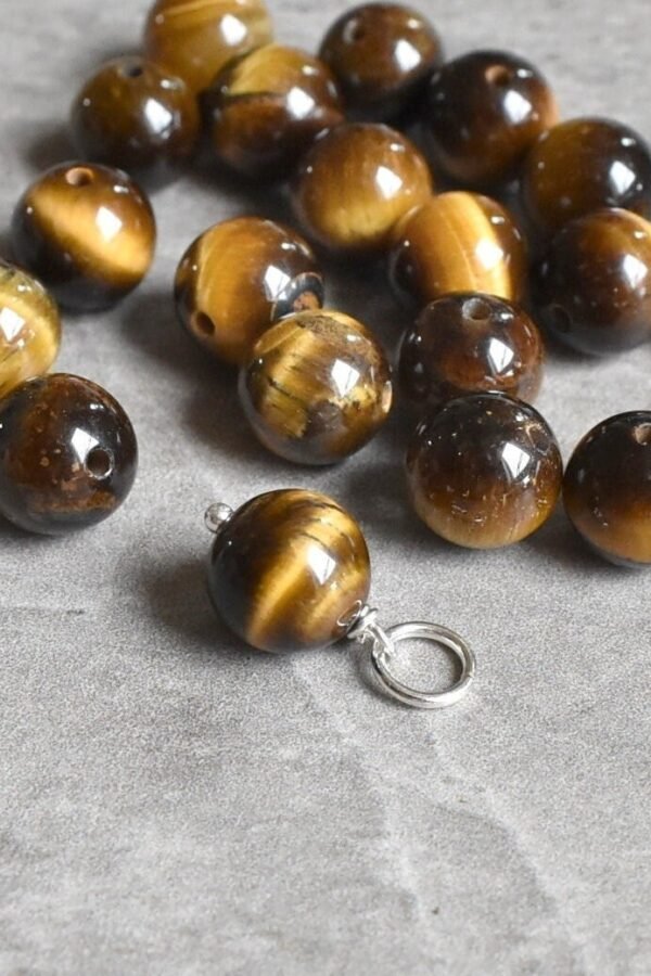 M - Wire Wrapped Tiger Eye Pendant Warm Golden Brown Natural Gemstone Jewelry Genuine Real Crystal Stone Silver, 14K Gold Charm