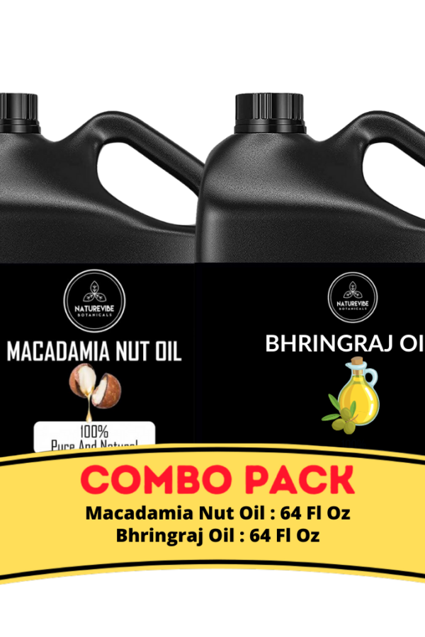 Macadamia Nut Oil & Bhringraj Oil - Bundle of 64 Ounces Each | Hydrating and Nourishing for Skincare and Haircare | Soothes and Calms All Skin Types