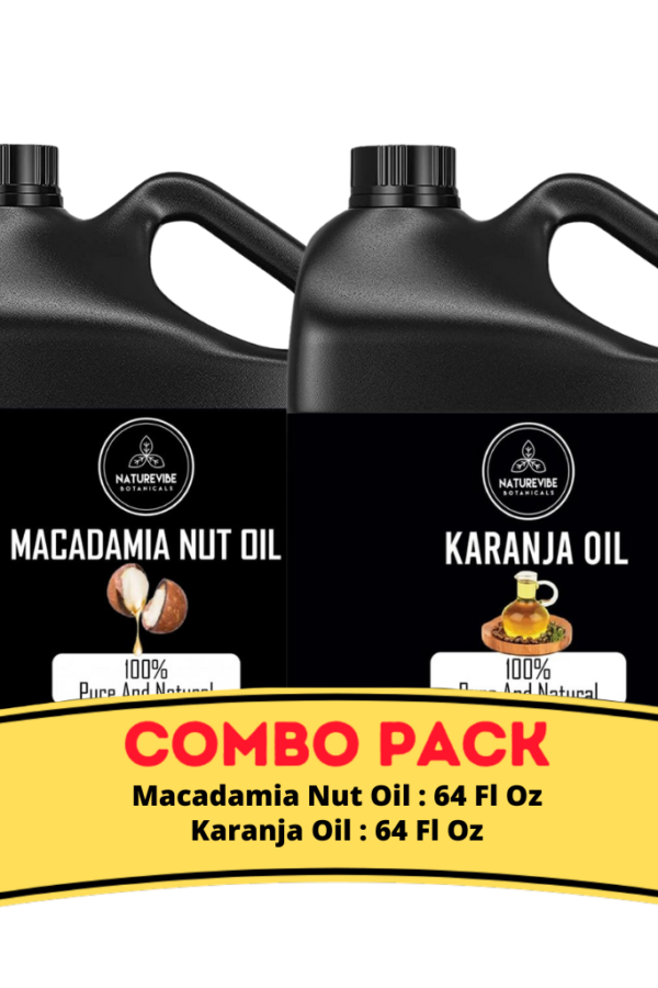 Macadamia Nut Oil & Karanja Oil - Bundle of 64 Ounces Each | Hydrating and Nourishing for Skincare and Haircare | Soothes and Calms All Skin Types