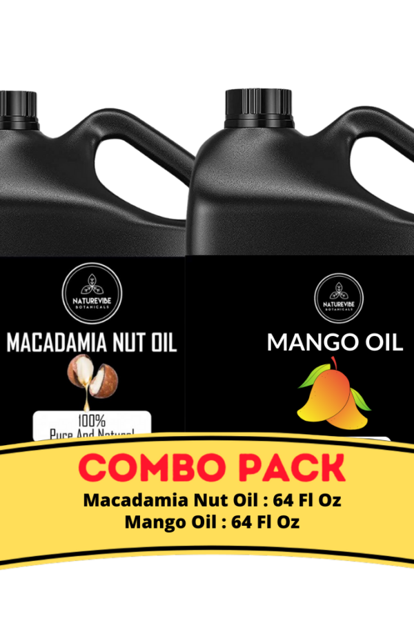 Macadamia Nut Oil & Mango Oil - Bundle of 64 Ounces Each | Hydrating and Nourishing for Skincare and Haircare | Soothes and Calms All Skin Types