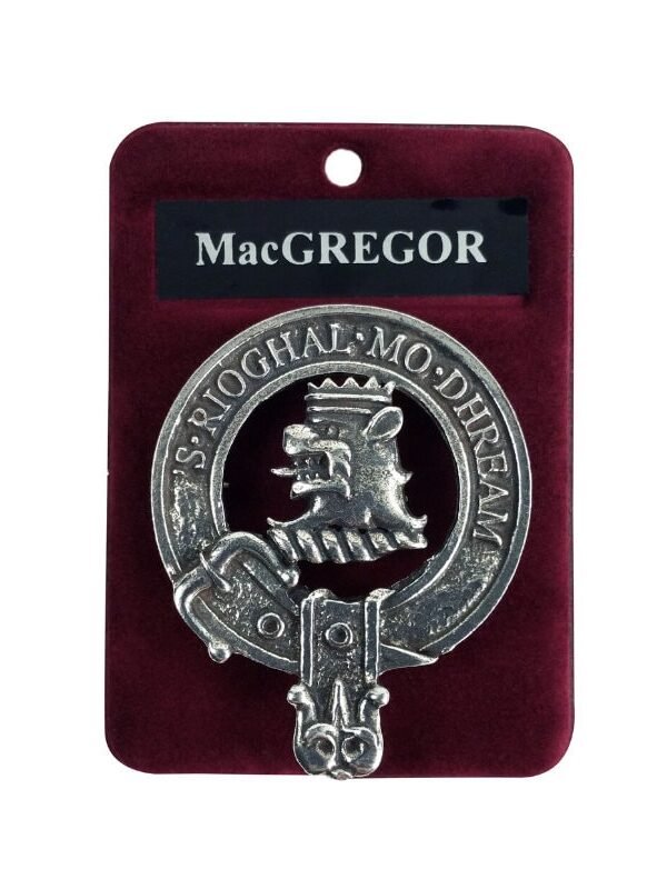 Macgregor Cap Badge - Pewter Clan Crest Gaelic Themes Or Brooch S Rioghal Mo Dhream