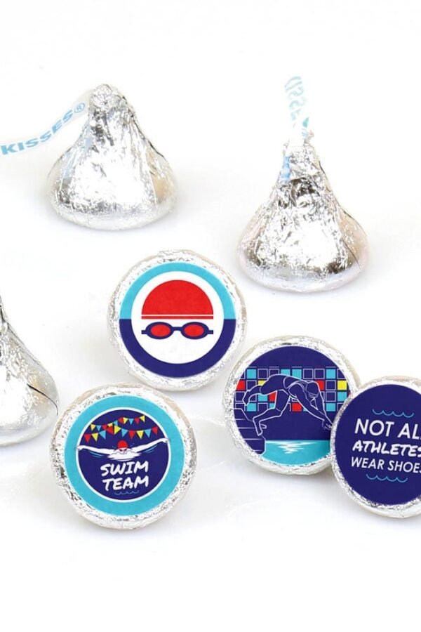 Making Waves - Swim Team Swimming Party Or Birthday Round Candy Sticker Favors Labels Fit Chocolate | 1 Sheet Of 108
