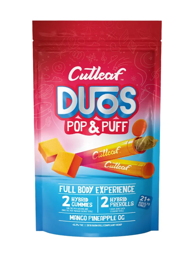 Mango Pineapple OG Cutleaf Duos Pop & Puff THCA Pre-Rolls & Gummies 2ct