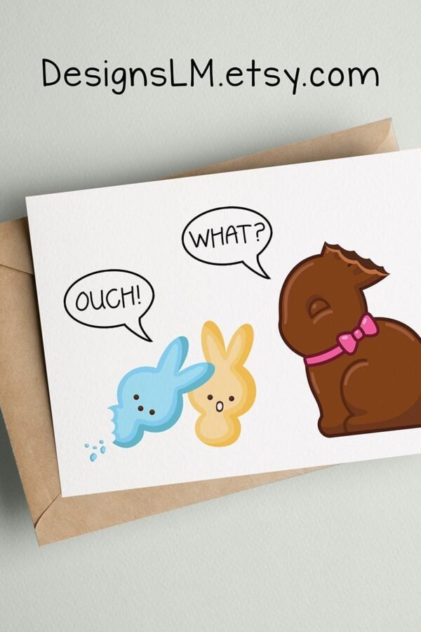 Marshmallow & Chocolate Bunnies - Wishing You A Very Happy Easter 5x7 Printed Greeting Card Funny Notecard