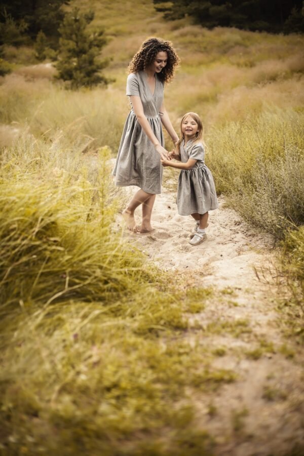 Matching Linen Wrap Dress Mom & Daughter Outfit