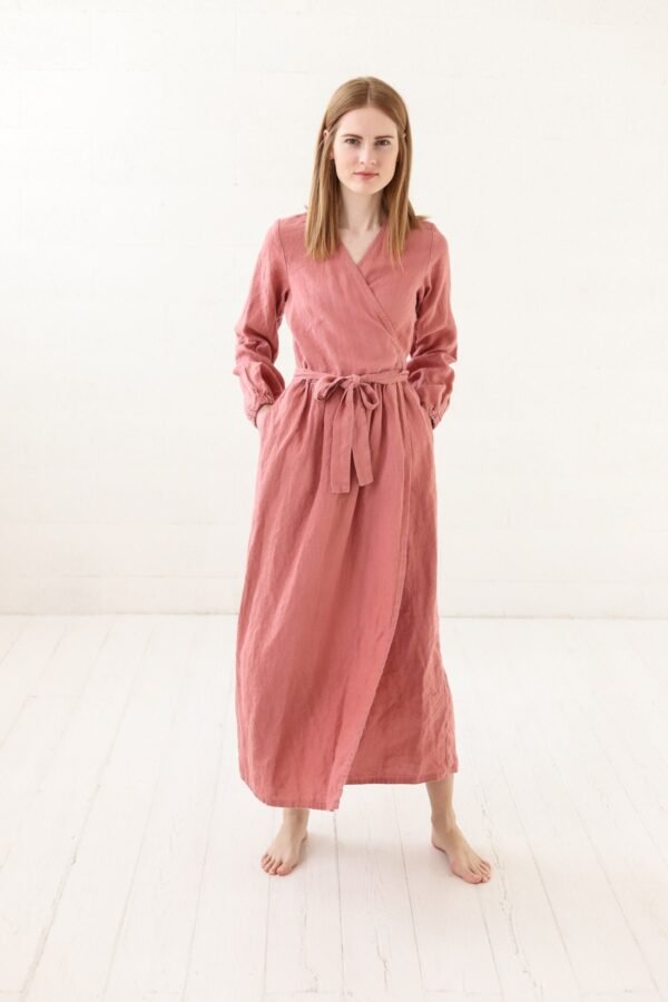 Maxi Linen Wrap Dress Long Bridesmaids Summer Dress