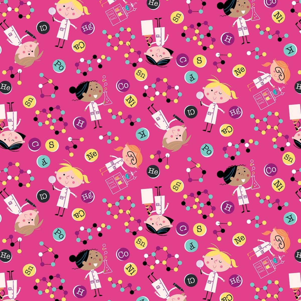 Michael Miller~stem Squad~Girls in Science~Pink~Cotton Fabric By The Yard Or Select Length Dc9719-Pink