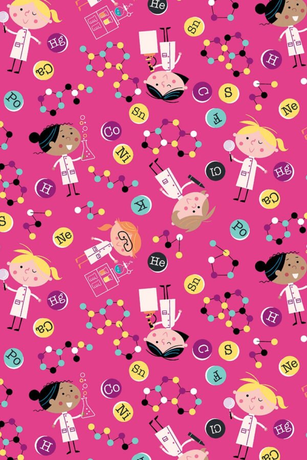 Michael Miller~stem Squad~Girls in Science~Pink~Cotton Fabric By The Yard Or Select Length Dc9719-Pink