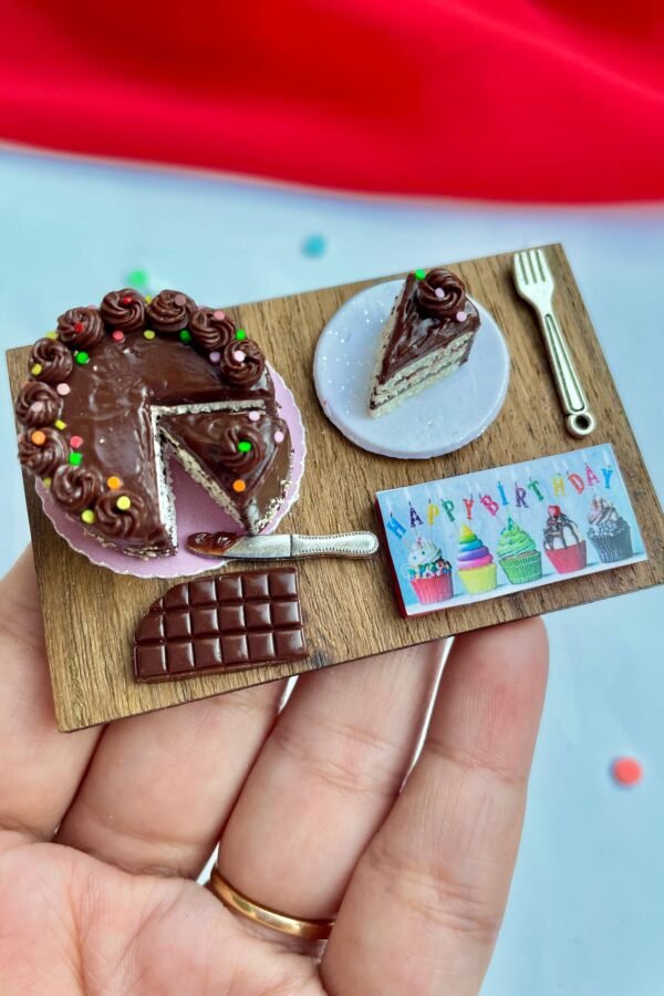 Miniature Chocolate Cake Birthday Platter, Food Miniature, Dollhouse Food, Mini Platter Magnet, Magnet