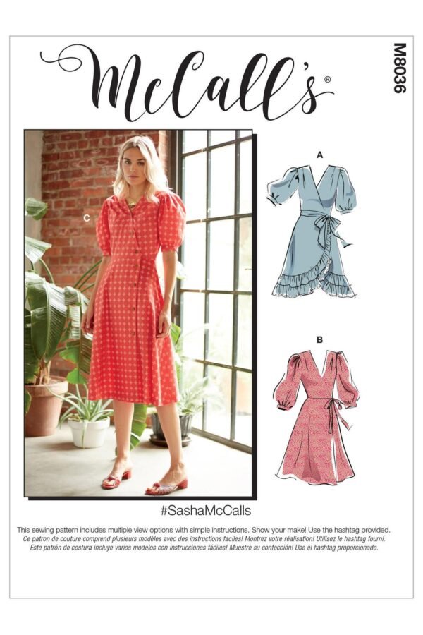 Misses' Wrap Front Dresses & Sash - Mccall's Sewing Pattern M8036