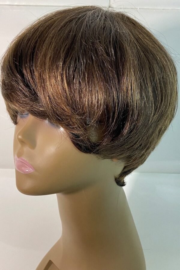 Mocha Brown Highlights Human Hair Full Wig Pixie Haircut Short Feathered Hairstyle Natural Yaki Chocolate Color - Stylish Chic